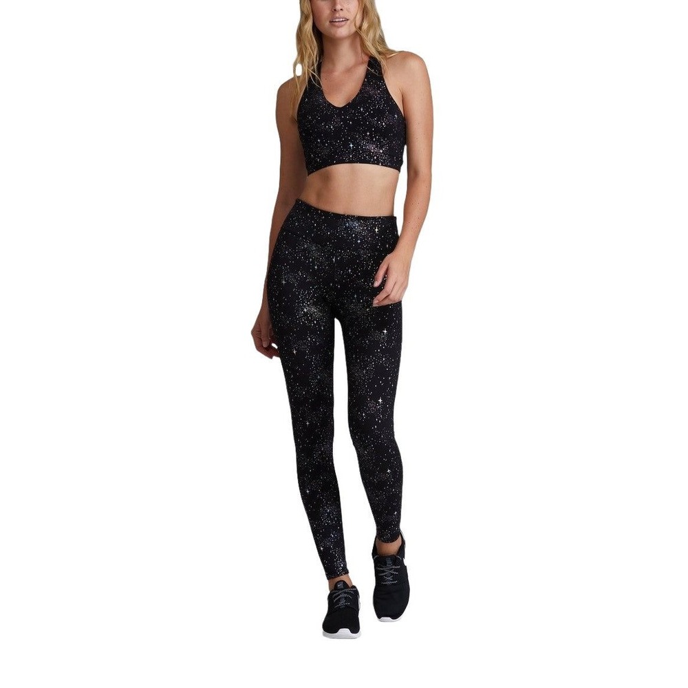 Noli Yoga Celestial Leggings Black‎ Silver Sparkle Galaxy Star Print Womens M